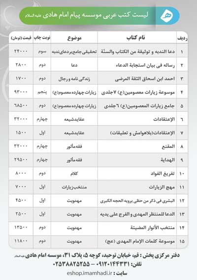 لیست کتب عربی با قیمت